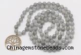 GMN6032 Knotted 8mm, 10mm labradorite 108 beads mala necklace with charm