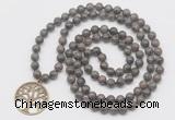 GMN6033 Knotted 8mm, 10mm rainbow labradorite 108 beads mala necklace with charm