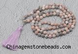 GMN605 Hand-knotted 8mm, 10mm pink zebra jasper 108 beads mala necklaces with tassel