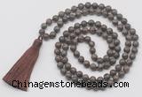 GMN6133 Knotted 8mm, 10mm rainbow labradorite 108 beads mala necklace with tassel