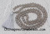 GMN618 Hand-knotted 8mm, 10mm grey agate 108 beads mala necklaces with tassel