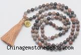 GMN6230 Knotted 8mm, 10mm wooden jasper 108 beads mala necklace with tassel & charm