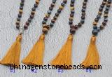 GMN630 Hand-knotted 8mm, 10mm colorfull tiger eye 108 beads mala necklaces with tassel