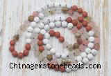 GMN6405 Hand-knotted 8mm, 10mm white howlite, cherry quartz & red jasper 108 beads mala necklaces