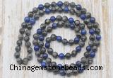 GMN6412 Hand-knotted 8mm, 10mm black labradorite & lapis lazuli 108 beads mala necklaces