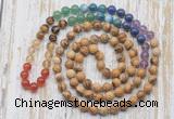 GMN6425 Hand-knotted 7 Chakra 8mm, 10mm picture jasper 108 beads mala necklaces