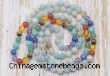 GMN6439 Hand-knotted 7 Chakra 8mm, 10mm amazonite 108 beads mala necklaces