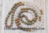 GMN6449 Hand-knotted 8mm, 10mm unakite, white jade & hematite 108 beads mala necklaces