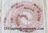 GMN6451 Hand-knotted 8mm, 10mm rose quartz & pink wooden jasper 108 beads mala necklaces