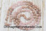 GMN6455 Hand-knotted 8mm, 10mm sunstone, rose quartz & white jade 108 beads mala necklaces