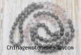 GMN6456 Hand-knotted 8mm, 10mm labradorite, rose quartz & white moonstone 108 beads mala necklaces