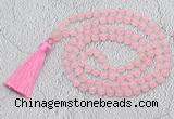 GMN651 Hand-knotted 8mm, 10mm rose quartz 108 beads mala necklaces with tassel