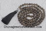 GMN653 Hand-knotted 8mm, 10mm smoky quartz 108 beads mala necklaces with tassel