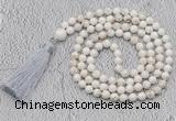 GMN660 Hand-knotted 8mm, 10mm white howlite 108 beads mala necklaces with tassel