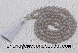 GMN664 Hand-knotted 8mm, 10mm grey agate 108 beads mala necklaces with tassel