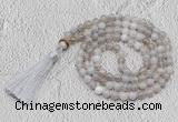 GMN667 Hand-knotted 8mm, 10mm grey banded agate 108 beads mala necklaces with tassel