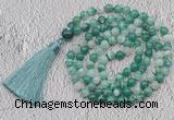 GMN672 Hand-knotted 8mm, 10mm green banded agate 108 beads mala necklaces with tassel