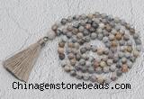 GMN699 Hand-knotted 8mm, 10mm silver needle agate 108 beads mala necklaces with tassel