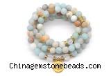 GMN7005 8mm matte amazonite & white crystal 108 mala beads wrap bracelet necklace