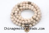 GMN7010 8mm white fossil jasper 108 mala beads wrap bracelet necklace