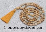 GMN707 Hand-knotted 8mm, 10mm picture jasper 108 beads mala necklaces with tassel