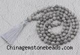 GMN708 Hand-knotted 8mm, 10mm grey picture jasper 108 beads mala necklaces with tassel