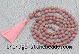 GMN711 Hand-knotted 8mm, 10mm pink fossil jasper 108 beads mala necklaces with tassel