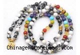 GMN7120 7 Chakra 8mm black & white jasper 108 mala beads wrap bracelet necklaces