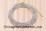 GMN7201 4mm faceted round tiny grey agate beaded necklace jewelry