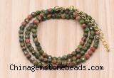 GMN7215 4mm faceted round tiny unakite beaded necklace jewelry