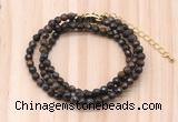 GMN7221 4mm faceted round tiny bronzite beaded necklace jewelry