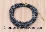 GMN7222 4mm faceted round tiny snowflake obsidian beaded necklace jewelry