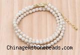 GMN7224 4mm faceted round tiny white fossil jasper beaded necklace jewelry