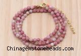 GMN7225 4mm faceted round tiny pink wooden jasper beaded necklace jewelry