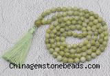 GMN723 Hand-knotted 8mm, 10mm China jade 108 beads mala necklaces with tassel