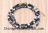 GMN7241 4mm faceted round tiny black & white jasper beaded necklace jewelry