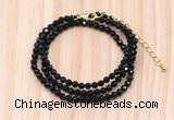 GMN7247 4mm faceted round tiny black spinel beaded necklace jewelry