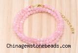 GMN7256 4mm faceted round tiny rose quartz beaded necklace jewelry