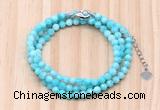 GMN7269 4mm faceted round amazonite beaded necklace jewelry