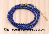 GMN7271 4mm faceted round lapis lazuli beaded necklace jewelry