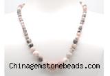 GMN7306 pink zebra jasper graduated beaded necklace & bracelet set