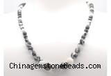 GMN7307 black & white jasper graduated beaded necklace & bracelet set