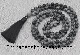 GMN731 Hand-knotted 8mm, 10mm snowflake obsidian 108 beads mala necklaces with tassel