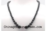 GMN7335 black obsidian graduated beaded necklace & bracelet set