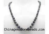 GMN7345 snowflake obsidian graduated beaded necklace & bracelet set