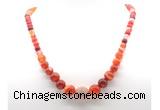 GMN7356 red banded agate graduated beaded necklace & bracelet set