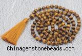 GMN740 Hand-knotted 8mm, 10mm yellow tiger eye 108 beads mala necklaces with tassel