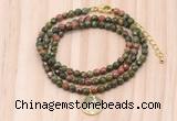 GMN7415 4mm faceted round tiny unakite beaded necklace with constellation charm