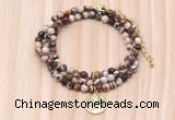 GMN7428 4mm faceted round tiny brown zebra jasper beaded necklace with constellation charm