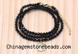 GMN7447 4mm faceted round tiny black spinel beaded necklace with constellation charm